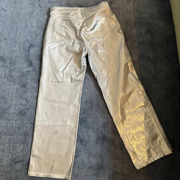 Abercrombie & Fitch High Rise 90s Relaxed Jean - Size 32/14R - Metallic Silver - Picture 1 of 4